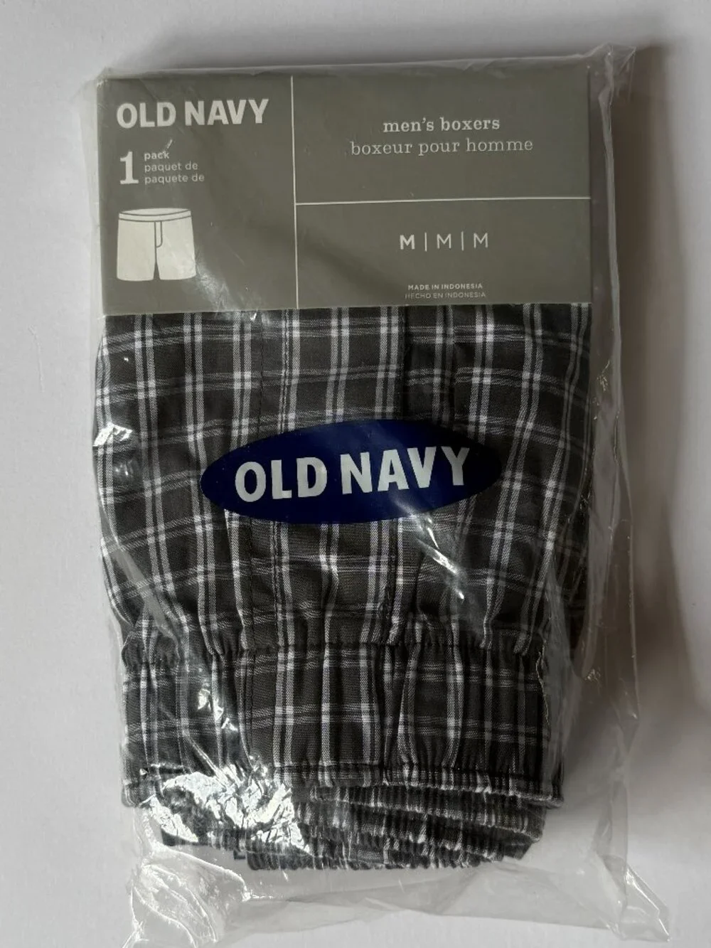 OLD NAVY Bundle 6-Piece Men's M Boxers 100% COTTON Woven Blue & Grey Plaids NEW